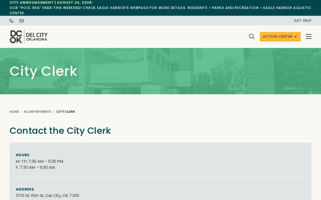 Del City residents directory City Clerk records page
