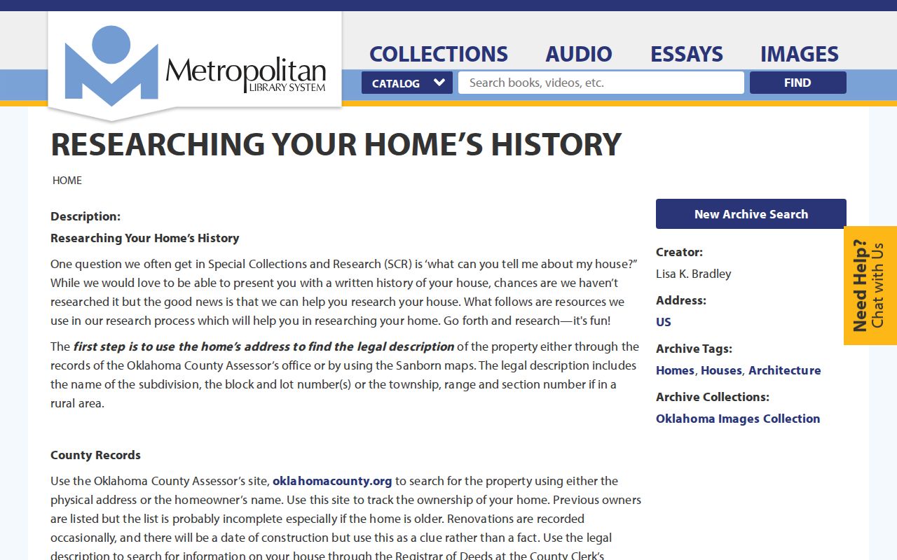 Del City previous residents Metro Library home history research