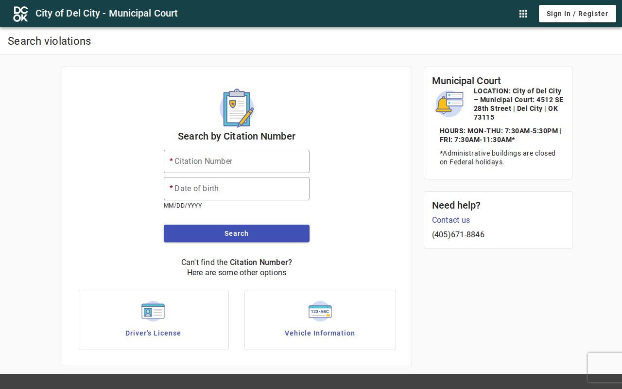 Del City residents directory municipal court search modes