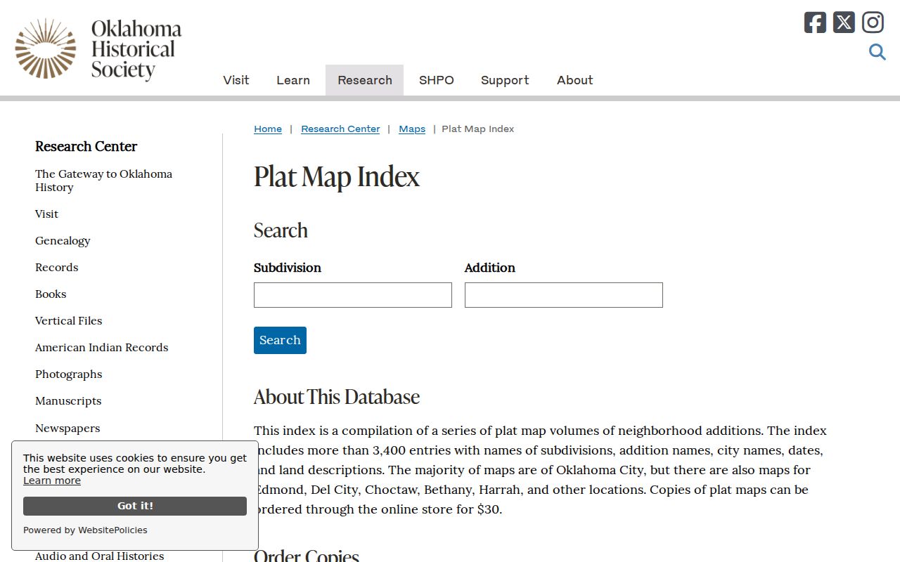Del City previous residents Oklahoma Historical Society plat map index