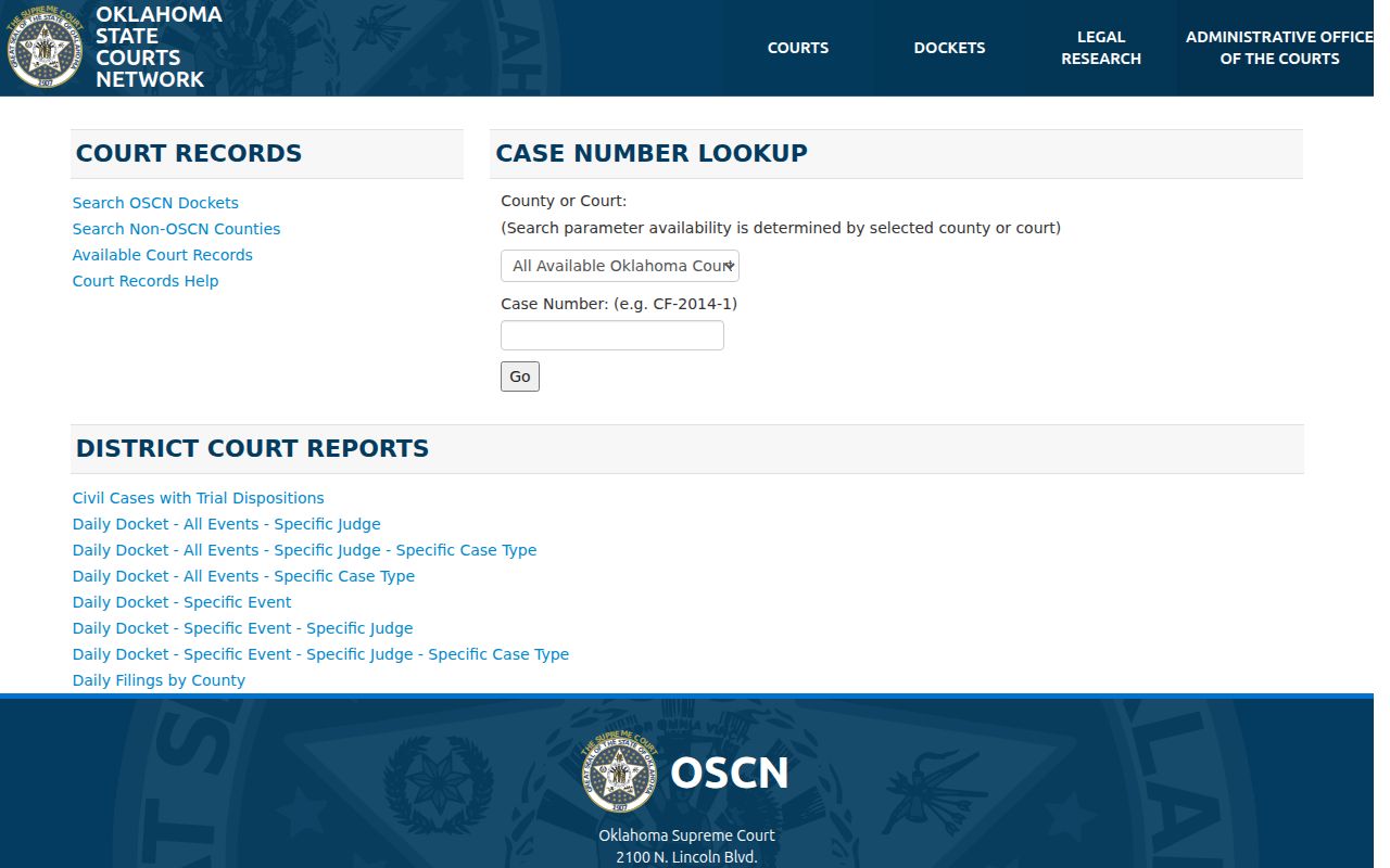 Del City residents directory OSCN court docket search